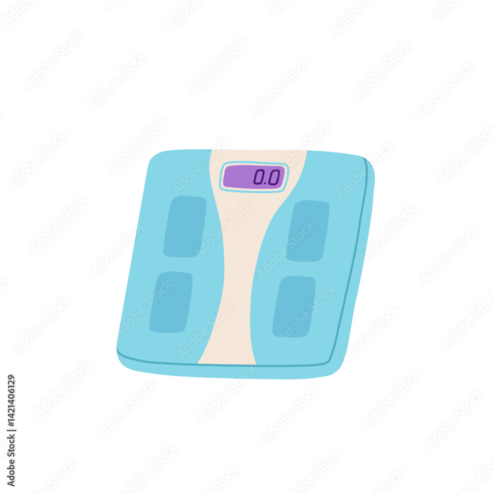 Minimalistic floor scales illustration. Digital weight measuring device in a flat design. Perfect for health apps, fitness materials, posters, stickers, and digital designs.