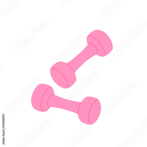 Two dumbbells for sport exercise. Equipment for strength training. Home workout tool. Hand drawn colored vector illustration isolated on white background. Flat cartoon style.