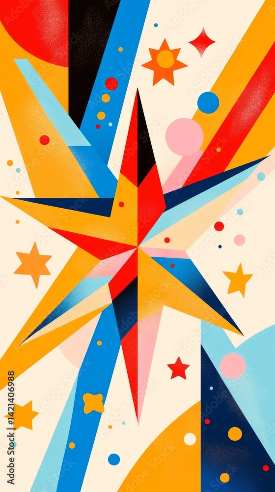 Obraz premium Abstract Geometric Star Burst, Vibrant Colorful Explosion, Modern Design Concept
