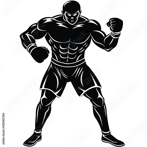 boxer standing pose vector silhouette illustration