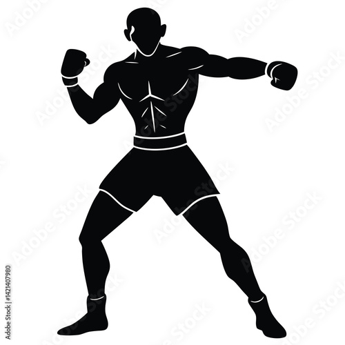 powerful boxer stance vector illustration