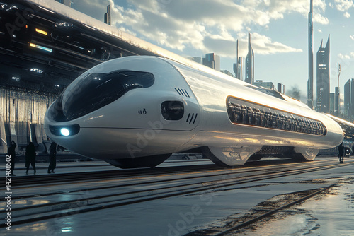 Wallpaper Mural Futuristic high speed train at a modern station futuristic city skyline Torontodigital.ca