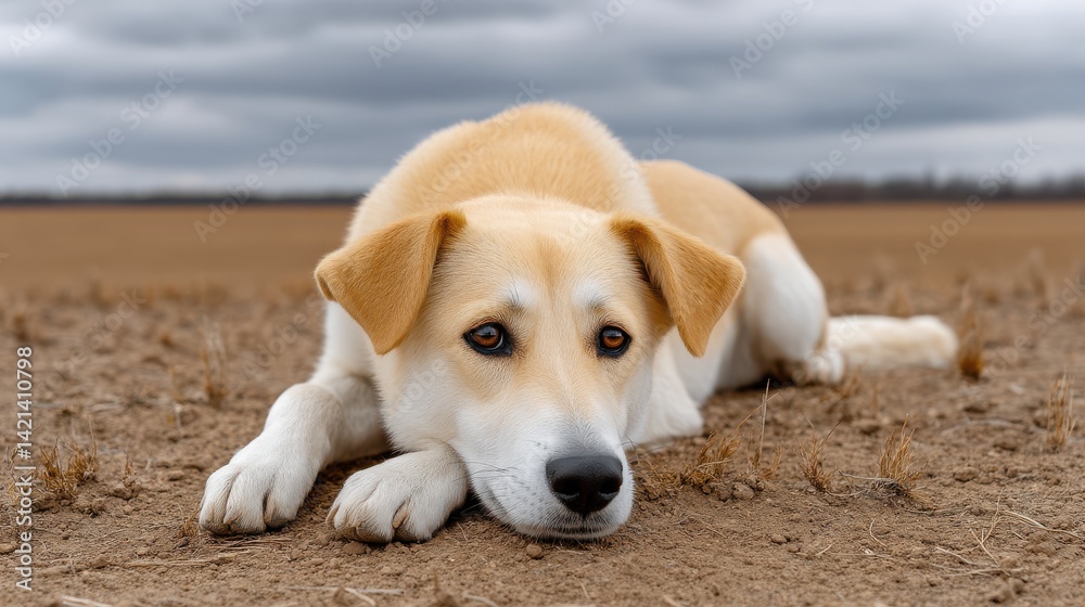 custom made wallpaper toronto digitalCute Dog Lying on Dry Soil with Overcast Sky Background