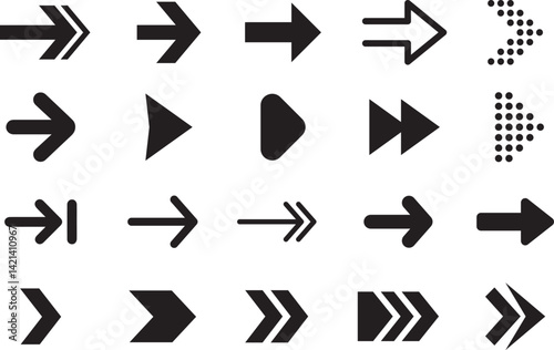 Set arrow icons. Collection different arrows sign. Set different cursor arrow direction symbols in flat style. Black arrows icons – stock vector