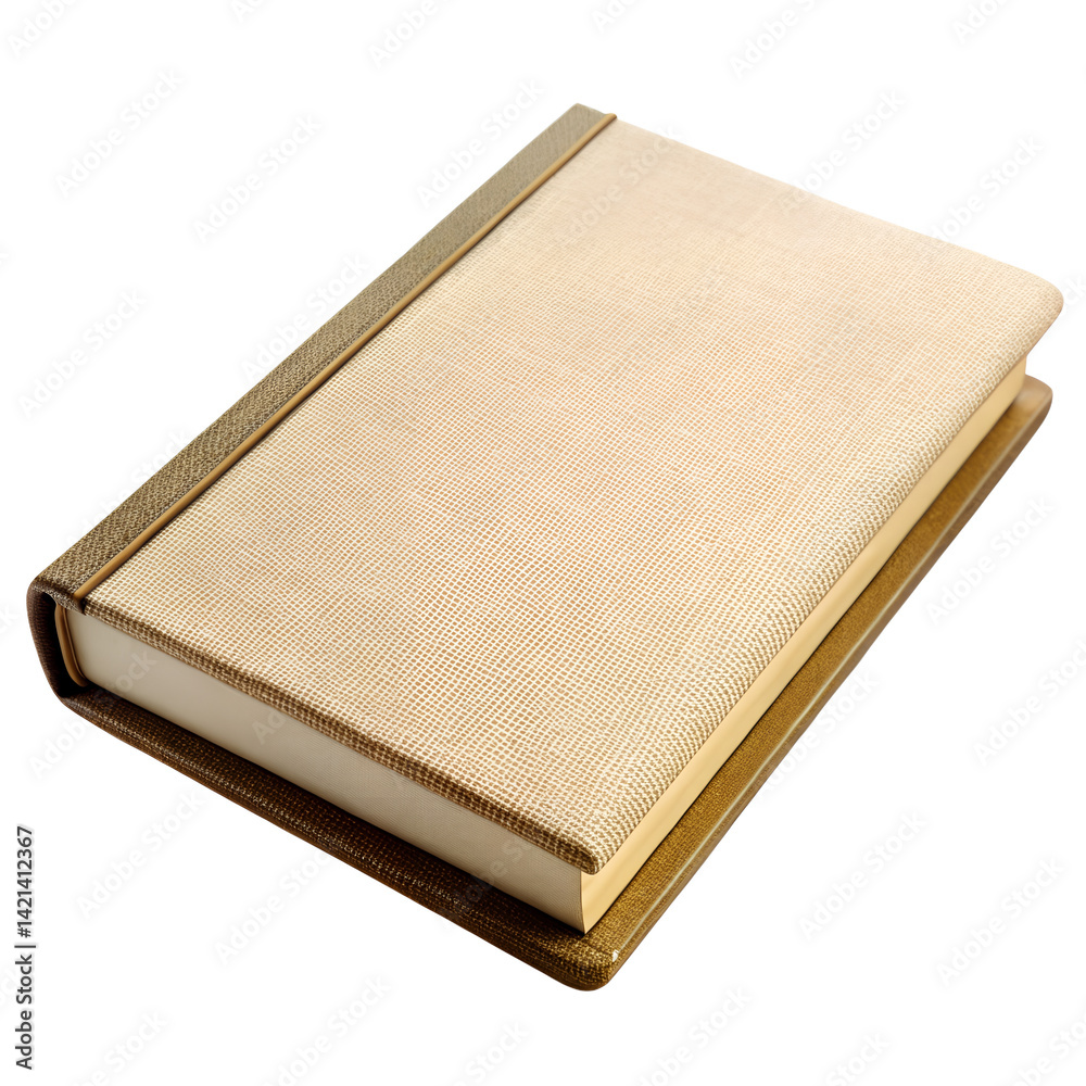 Fototapeta premium Tan colored book with textured cover at an angle view isolated on transparent background.