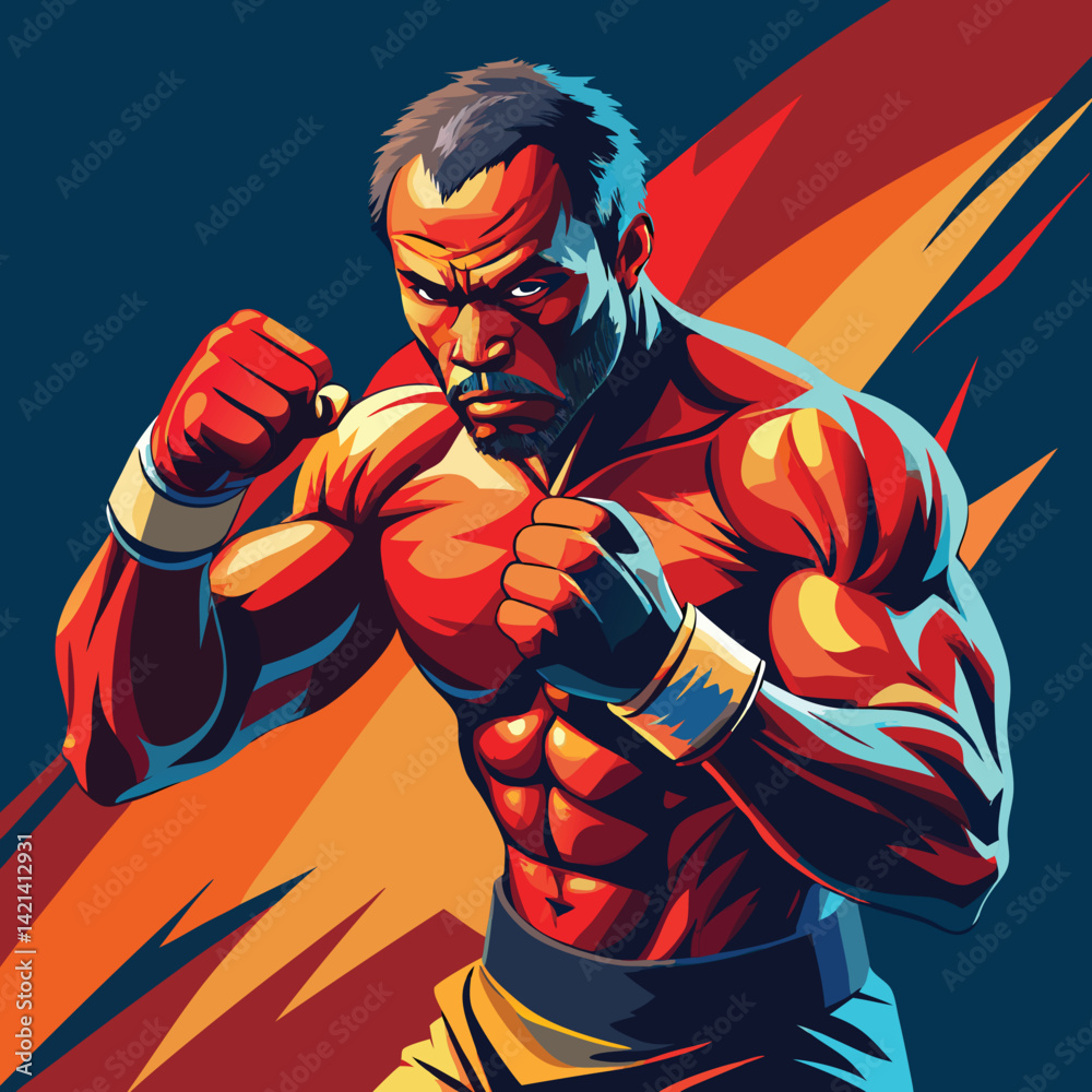 Fototapeta premium boxer focused in intense match vector design
