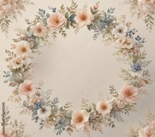 Wallpaper Mural Watercolor floral wreath, intricate petal details  Soft hues, elegant design , wedding, background, nature Torontodigital.ca