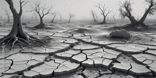 Land cracked by draught in the Riaño reservoir (embalse), Leon province, Castilla y Leon, Spain, Europe
