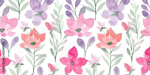 Delicate Watercolor Floral Pattern on White Background