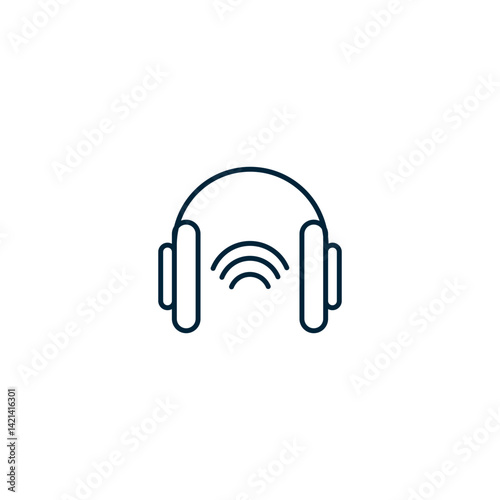 A sleek, minimal line-style icon of over-ear wireless headphones with signal waves in the center, symbolizing Bluetooth or wireless connectivity. This icon reflects modern audio technology and portabl