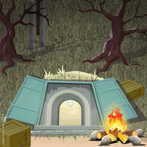 Hidden Bunker in Forest Vector Art