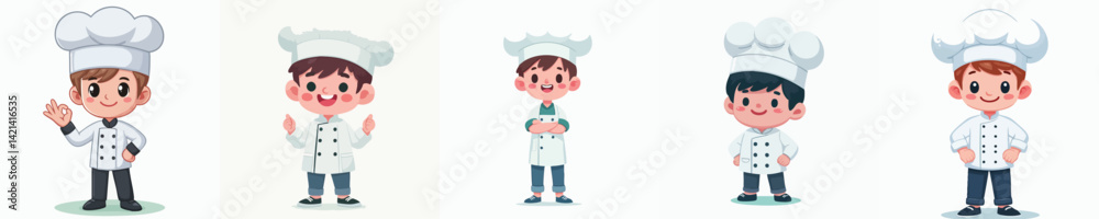 set vector kids in chef costume set vector kids in chef costume