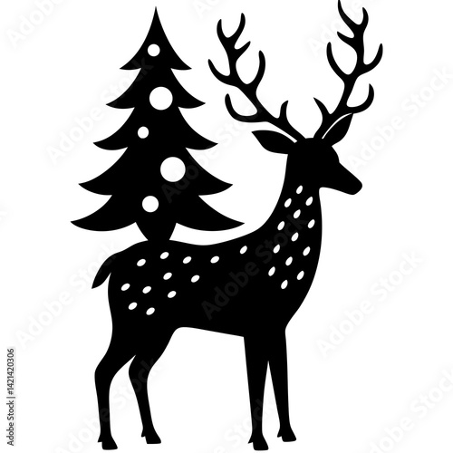 deer with christmas tree vector silhouette illustration isolated on white background