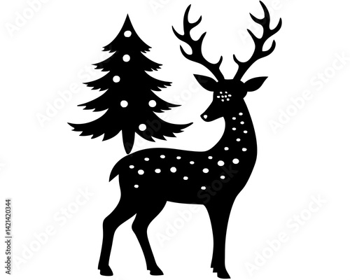 deer with christmas tree vector silhouette illustration isolated on white background