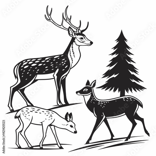deer with christmas tree vector silhouette illustration isolated on white background