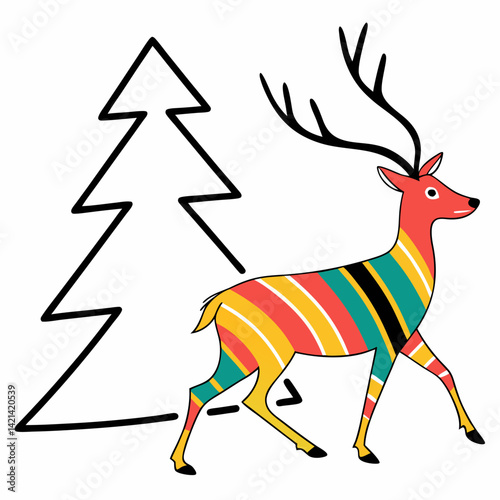 deer with christmas tree vector silhouette illustration isolated on white background