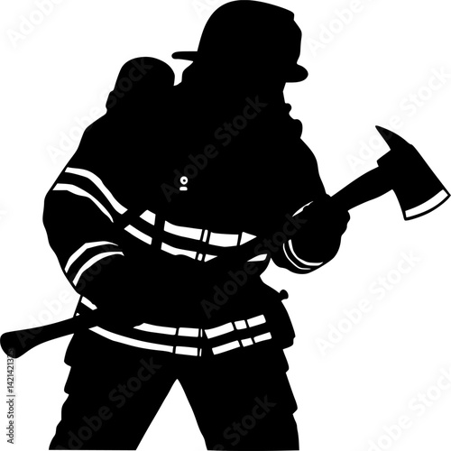 Firefighter profile. silhouette Clipart image isolated on background.