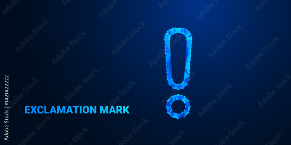 Obraz premium Exclamation mark polygonal vector illustration. Exclamation mark of polygons, triangles of points and lines. Exclamation mark low poly compound structure.