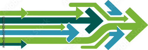 Merging arrows streamline process concept image. Clipart image isolated on white background.
