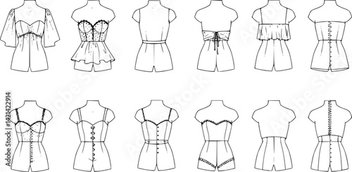 Fashion figure ten heads design template croquis wearing bodice
