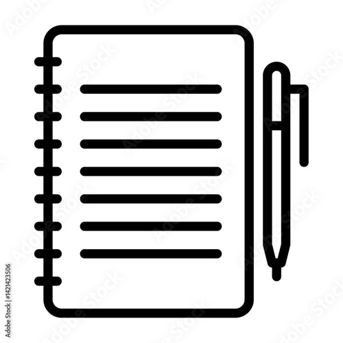 notebook and pen outline icon. notes black line illustration.