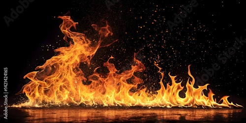 Fiery Inferno: A dynamic dance of fire, with radiant flames in warm shades of orange and yellow, burning with an untamed energy against a dark backdrop. 