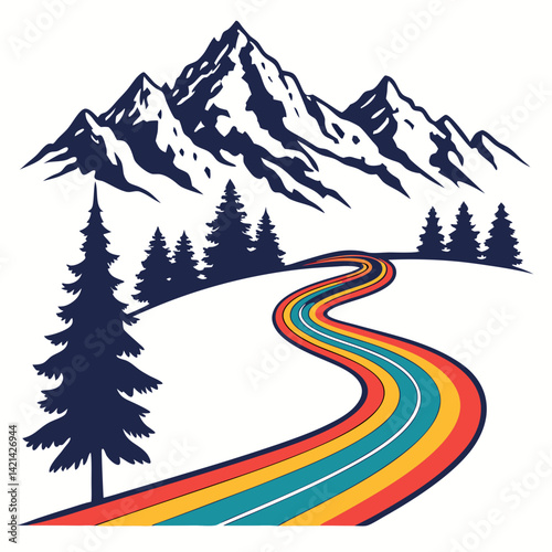 road in the mountains vector silhouette illustration isolated on white background