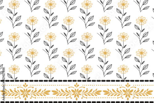 seamless line floral pattern with border drawn with artistic stem details for use in surface fabric printing wrapping cloths and trendy fashion designs

