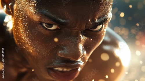 Intense Close-Up of Focused Athlete Covered in Sweat