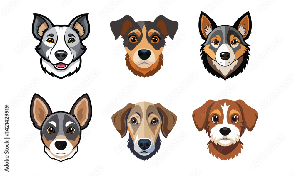 Fototapeta premium Cartoon dog head vector collection isolated on white background,