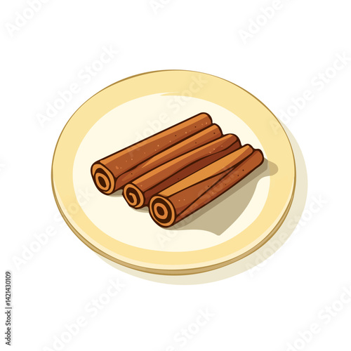 A very Simple flat 2D icon cinnamon in plate isolated on transparent background, vector, flat design, animation design, vector, flat design, animation design, simple flat 2D icon, minimalist design