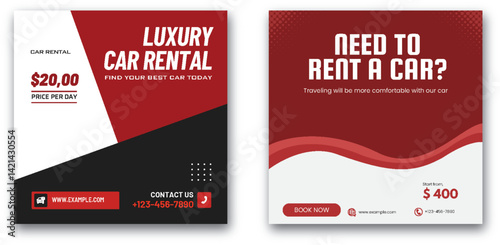 Automotive rental promotional templates in red and black design