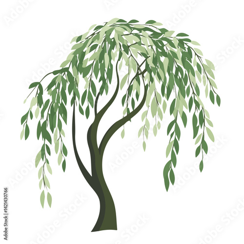 Very Simple flat 2D icon white willow isolated on a white background, vector, flat design, animation design, simple flat 2D icon, minimalist design, clipart design