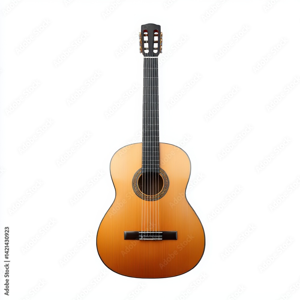 Obraz premium Classical acoustic guitar centered on white background