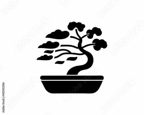 creative details Windswept bonsai icon Vector Illustration