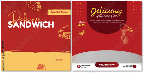 Appealing Food Promotion Flyer Templates for Sandwich and Chicken Steak