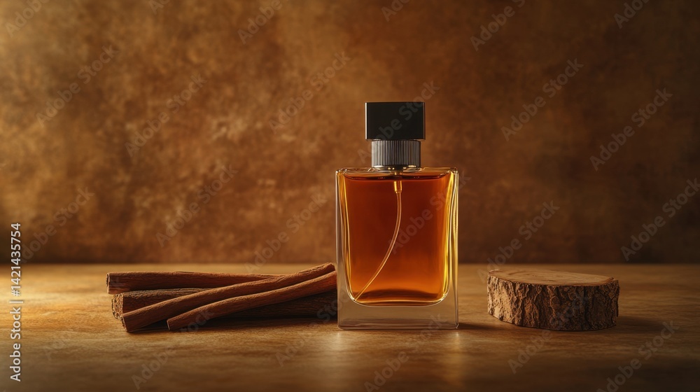 Elegant perfume bottle with cinnamon Elegant perfume bottle with cinnamon
