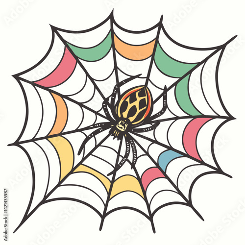 Groovy Orb-Weaver with Spiral Web in Pop Art