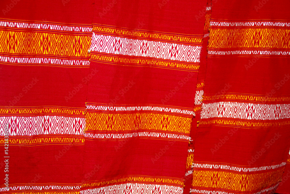 Red Thai style woven fabric