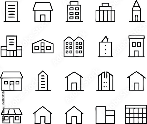 Urban Building Icon Pack | Cityscape, Architecture & Minimal Skyline Line Vector