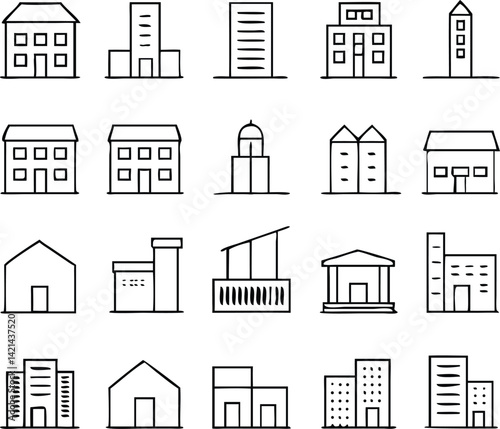 Urban Building Icon Pack | Cityscape, Architecture & Minimal Skyline Line Vector