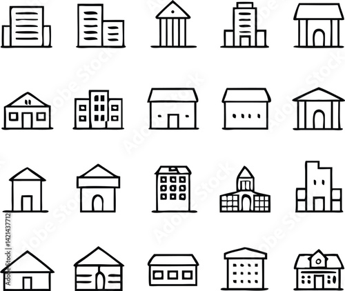 Urban Building Icon Pack | Cityscape, Architecture & Minimal Skyline Line Vector