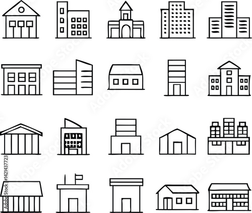 Urban Building Icon Pack | Cityscape, Architecture & Minimal Skyline Line Vector