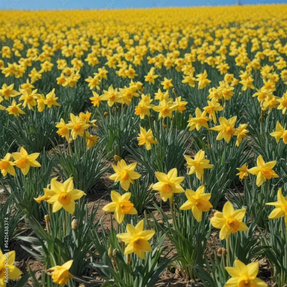 Obraz premium field of yellow flowers, field of daffodils, yellow flowers in the garden