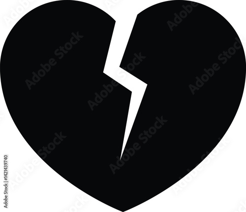 Broken Black Heart Symbol Representing Heartbreak or Sadness