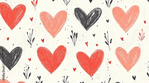 Hearts and floral sprigs create a lovely romantic pattern