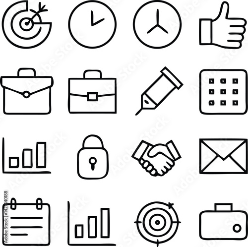 Business Management Icon Set | Strategy, Teamwork & Office Line Vector Collection
