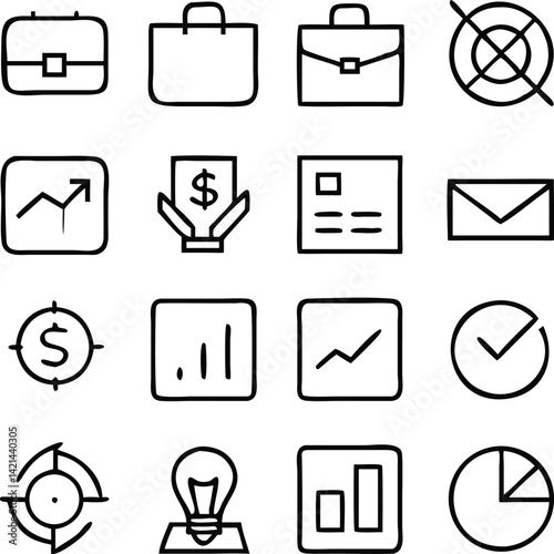 Business Management Icon Set | Strategy, Teamwork & Office Line Vector Collection