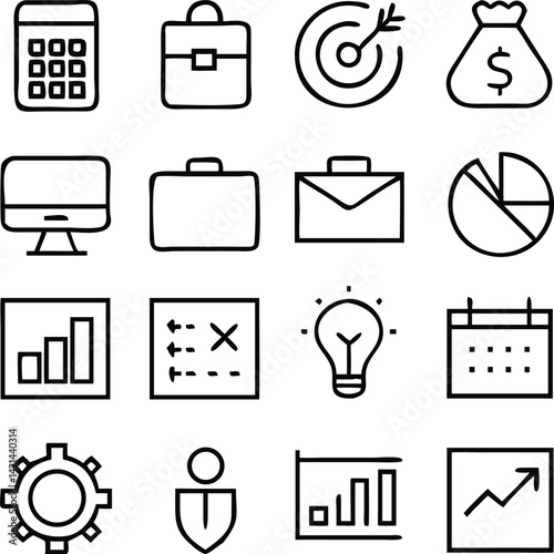 Business Management Icon Set | Strategy, Teamwork & Office Line Vector Collection