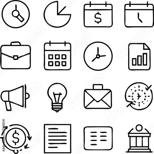 Business Management Icon Set | Strategy, Teamwork & Office Line Vector Collection
